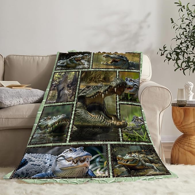 Crocodile Blanket Alligator Throw Blanket Cozy Plush Fleece Flannel Animal Blankets Lightweight Fuzzy Party Gifts for Girls Boys Women Men 50"X40"