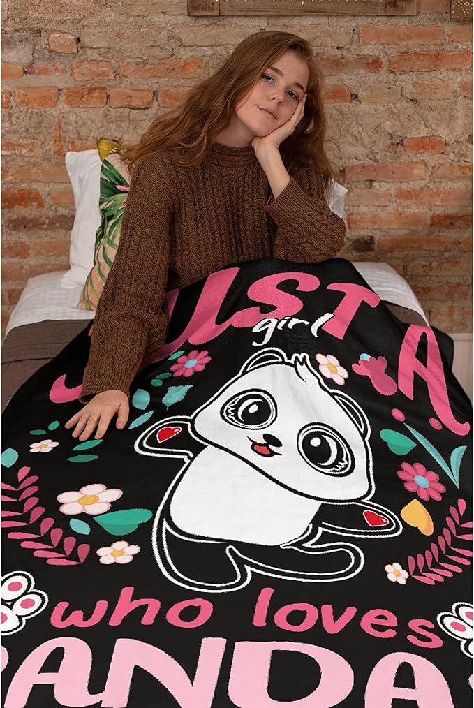 Just Girl Loves Pandas Blanket Soft Blankets and Throws Flannel Cozy Lightweight Quilt Gift Perfect for Bed Sofa Couch-50 x40 Small for Kids