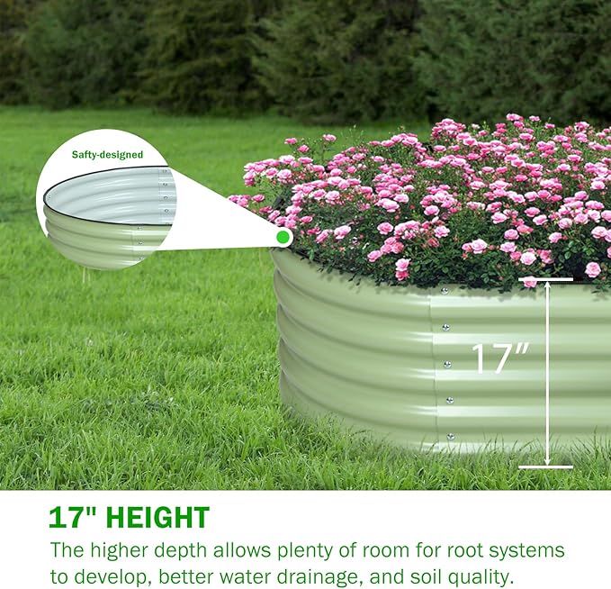 BPS 9-in-1 Metal Raised Garden Bed, 6x3 FT Galvanized Planter, Extra Tall 17" Design for Vegetables and Flowers