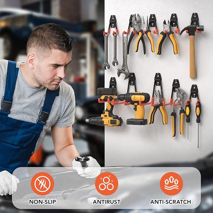 Garage Hooks with Anti-Slip Coating,Heavy Duty Wall Mount Storage Hooks for Hanging Bike,Hose,Ladder,Yard,Garden Tools (42 Pack Orange)
