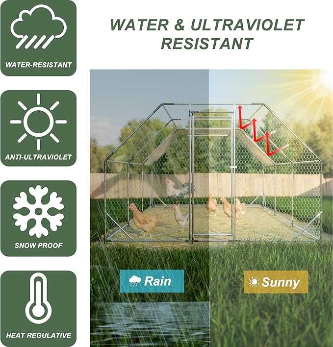 Chicken Coop Large Metal Chicken Coop Walk-in Poultry Cage Designed for Multiple Chickens,Durable Chicken House with Waterproof and Anti-UV Cover,Suit for Your Backyard(19.5'Lx9.8'Wx6.8'H)