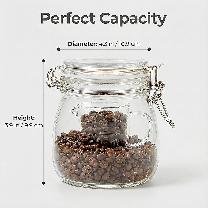 17oz Airtight Glass Jars with Clamp Lids, Small Food Storage Canisters Set of 6, Wire Clip Mason Jars for Canning Pickling Spice Herb