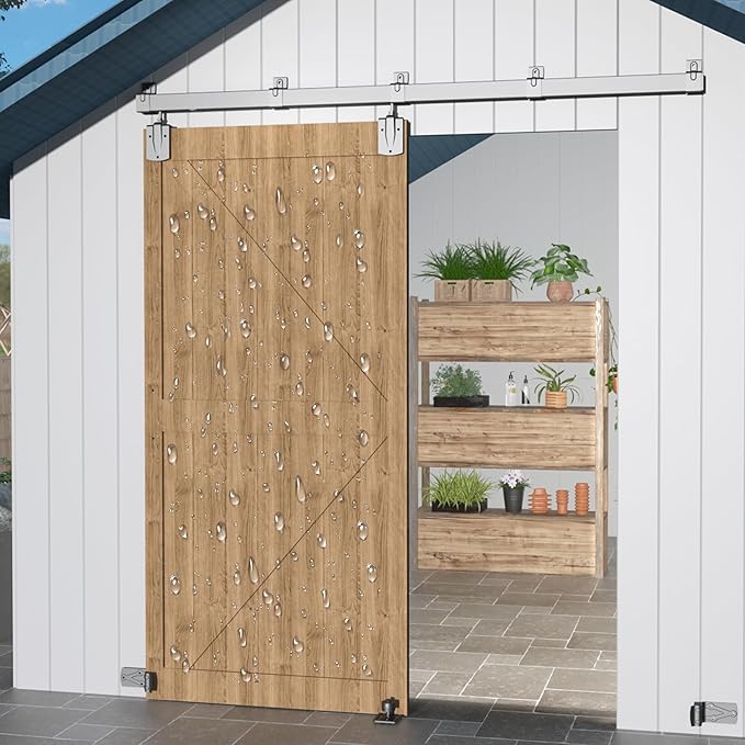8FT Heavy Duty Exterior Barn Door Hardware Kit, BarnBase Box Rail Door Hardware Kit, Outdoor Hardware Kit for 1 Door(Door not Include), 450 lbs Capacity, Silver