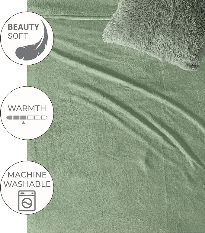 Vianney Sabia King Size Lightweight Fleece Blanket in Sage Green - Ultra Soft Cozy Throw for Couch or Bed - Year-Round Comfort with Durable, Easy Care Material