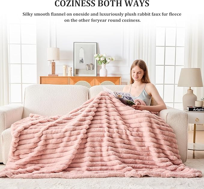 Faux Fur Throw Blanket for Couch, 1000 GSM Cozy Fuzzy Fluffy Soft Plush Thick Bubble Sherpa Blanket for Sofa Bedroom Living Room, Mothers Day Birthday Gifts for Women Home Decor