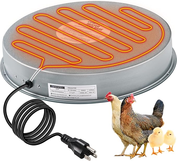 Dreyoo Poultry Waterer Drinker Heated Base, Chicken Water Heater 125 Watts for Winter Deicer Heated Base, Pet Water Heater for Metal Poultry Founts (1)