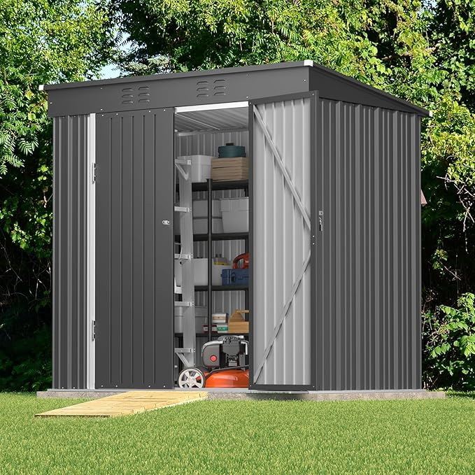 Gizoon 6' x 4' Outdoor Storage Shed with Double Lockable Doors, Anti-Corrosion Metal Garden Shed, Waterproof Shed Outdoor Storage Clearance for Backyard Patio Lawn-Dark Gray