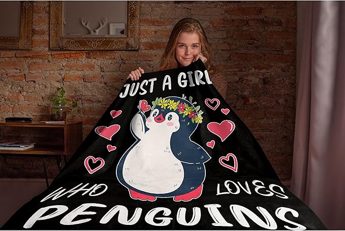 Just Girl Loves Penguins Blanket Soft Blankets and Throws Flannel Cozy Lightweight Quilt Gift Perfect for Bed Sofa Couch-40 x30 Extra Small for Pets