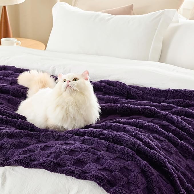 Bedsure GentleSoft Purple Throw Blanket for Couch - Checkered Fleece Blankets Gifts for Women Men Girls, Cute Soft Cozy Throw for Bedroom Home Decor Gifts, 50x60 Inches