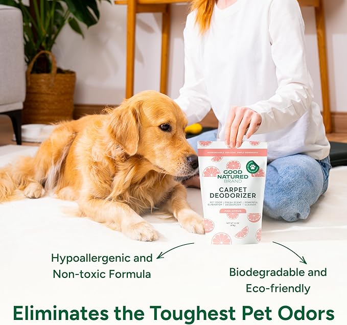 Good Natured Brand | Carpet Deodorizer & Freshener Powder | 31 oz Pet Odor Eliminator for Strong Odor & Pet Urine | Fresh Natural Pink Citrus Scent | Safe for Homes with Pets