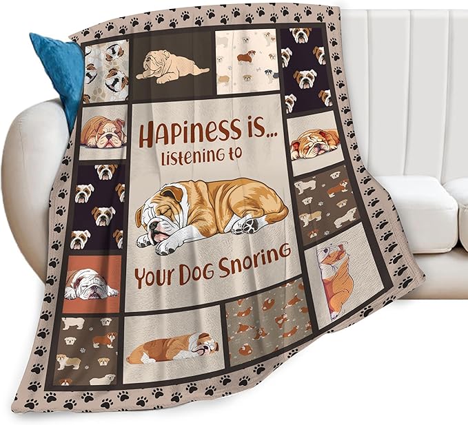 English Bulldog Blanket Bulldog Throw Blanket Soft Warm Cozy Fuzzy Plush Dog Throw Blanket Gifts for Girls Women Dogs Lightweight Fleece Flannel Gift Blankets for Kids Adults 50"X60"
