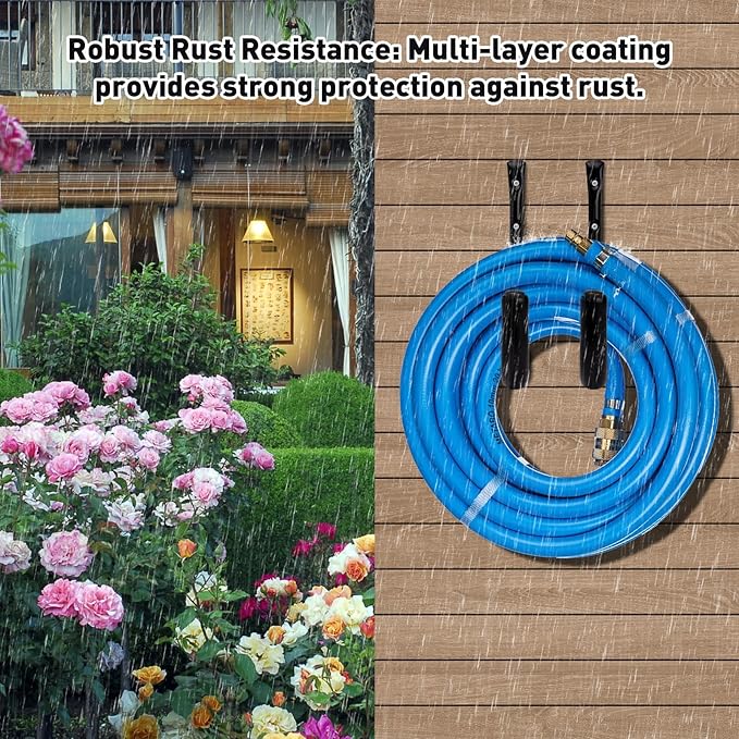 KURUI 10" Garage Organization Wall Hooks, 66 LB Heavy Duty Water Hose Holder for Hanging Ladder Extension Cord Garden Tool Cable, 4 Pcs, Black