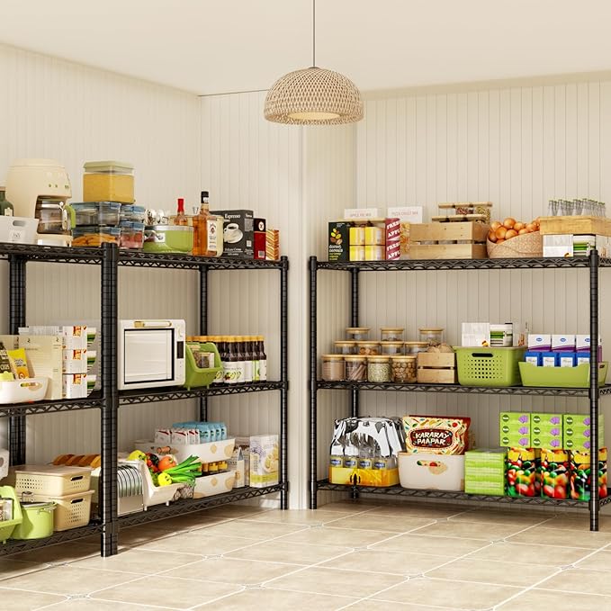 Storage Shelves, 4 PCS 48" L x 20" W x 47" H Heavy Duty Garage Wire Shelving Unit Loads 1200LBS, 3-Tier Adjustable Metal Industrial Utility Shelf Rack for Kitchen, Laundry Room, Basement