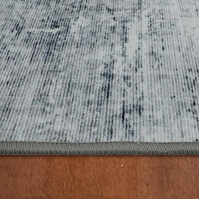 Wyatt & Ash Blue Hazen Abstract Imagine Printed Chenille 6'6" x 9'6" Non Skid & Machine Washable Area Rug