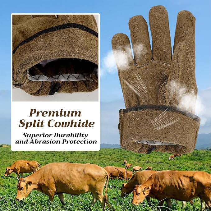 6 Pack XL Leather Work Gloves, Welding Cowhide Stretchable, Coffee Gardening Adjustable Wrist Gloves With Puncture and Cut Resistant for Men Women