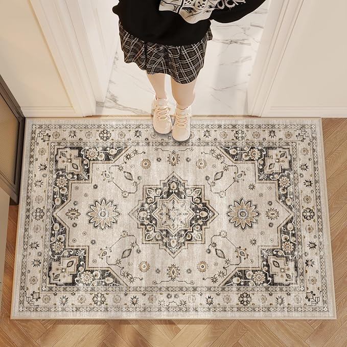 Area Rug 2x3 Door Mat,Washable Rugs,Stain Resistant Soft Thin Rug,Vintage Home Decor Non-Slip Rugs,for Bedroom,Office,Farmhouse,Front Door,Entryway