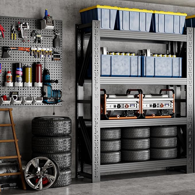 60" W Garage Shelving,4-Tier Heavy Duty Storage Shelves Unit with Adjustable Metal Shelf for Warehouse,Basement,Workshop,4500LBS,60" W x 20" D x 79" H,Black