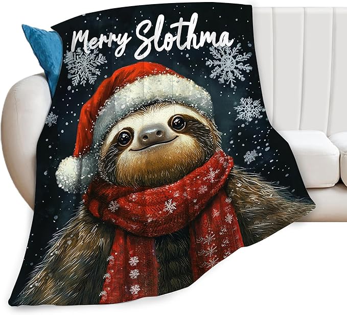 Christmas Sloth Blanket Soft Cozy Cute Sloth Plush Throw Blanket Warm Sloth Flannel Fleece Bedding Stuff Animal Decor Blanket Gifts for Sloth Lover Girls Boys Kids Adults Women Bed Travel 40"x50"