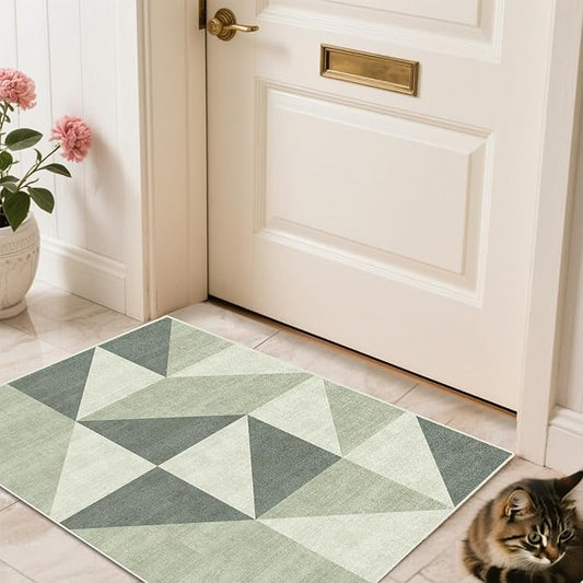 2x3 Abstract Geometric Modern Small Carpet Washable Green Area Rugs Doormat for Entryway Bathroom Living Room Bedroom Washing Room Non Slip
