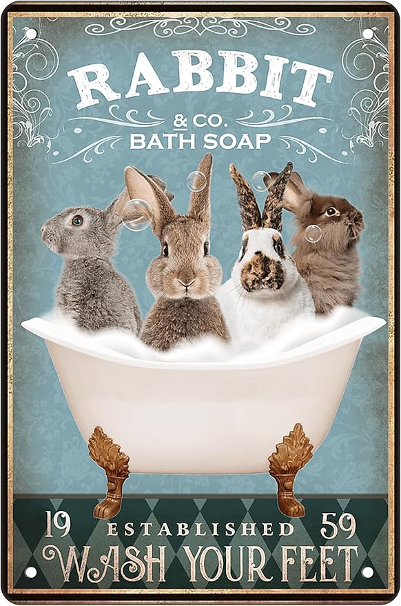 Fun Rabbit Bathtub Decor - Rabbit Lovers Accessory - Farm Decor Sign, 8x12 Inch