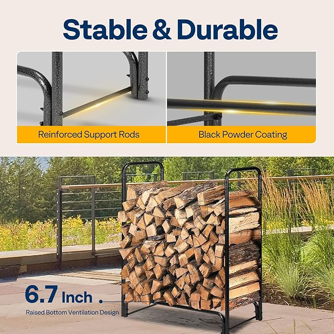 VIVOHOME 3 ft Heavy Duty Firewood Rack Outdoor with Cover, Fire Wood Storage Rack, Log Holder and Cover Combo Set with Zipper, Black