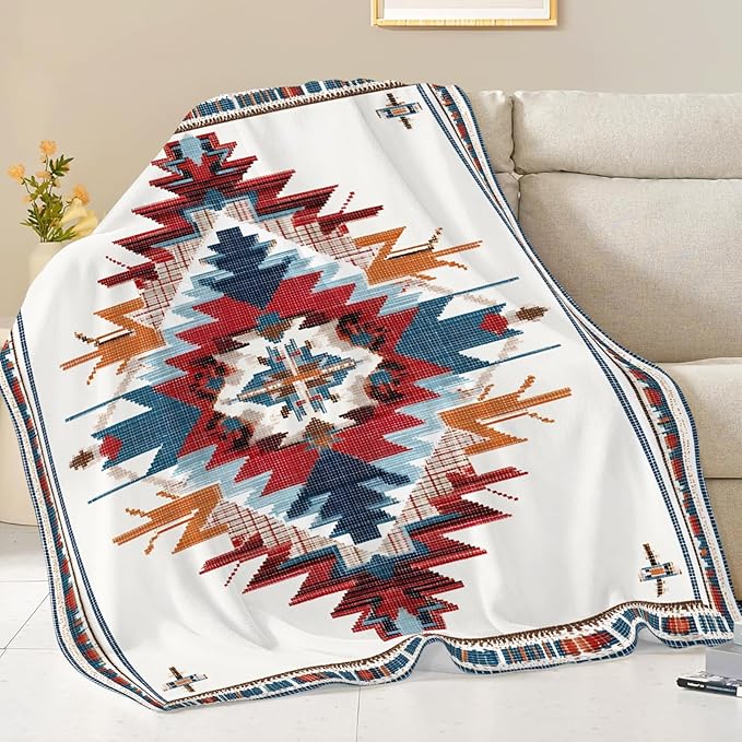Dynova Western Aztec Blanket Cozy Plush Southwestern Native Throw Blankets Fuzzy Flannel Fleece Navajo Tribe Gifts for Girls Boys Women Men 50"X40"