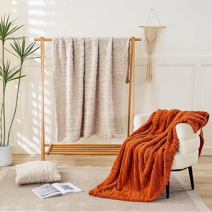 YUSOKI Sherpa Throw Blanket(Without Pillows)-3D Stylish Design Super Soft Cozy Blanket Thick Plush Fluffy Blankets for Teen Girls Women Couch Bed Sofa Chair Men Boys Gift(Linen,50"x65")