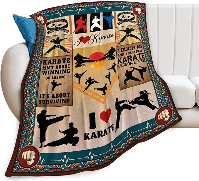 Karate Blanket, Karate Throw Blanket, Sport Gifts Blankets Stuff Fleece Flannel Plush for Men Boys Women Girls Lovers Adults Soft Bedding Gift for Sofa Bed Office Home Decor 60"x50"