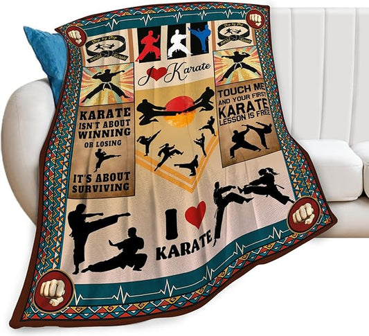 Karate Blanket, Karate Throw Blanket, Sport Gifts Blankets Stuff Fleece Flannel Plush for Men Boys Women Girls Lovers Adults Soft Bedding Gift for Sofa Bed Office Home Decor 60"x50"