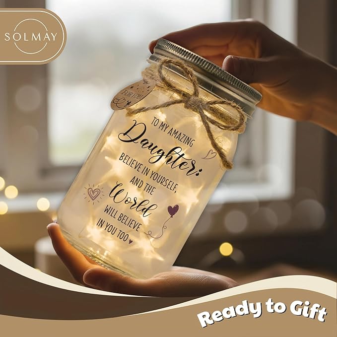 SOLMAY Mason Jar Night Light for Daughter – Sentimental Birthday, Christmas, Graduation & Mother’s Day Gift from Mom or Dad – Inspirational Decorative Jar Lamp with LED Fairy Lights