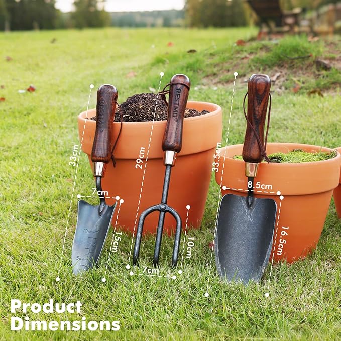 RESTMO Heavy Duty Gardening Tools Kit, 3 Pack Wooden Handle Garden Tools Set Include Trowel, Transplant Shovel, Weeder for Flowerbeds, Potted Plants, Vegetable Garden, Ideal Gardening Gifts for Women