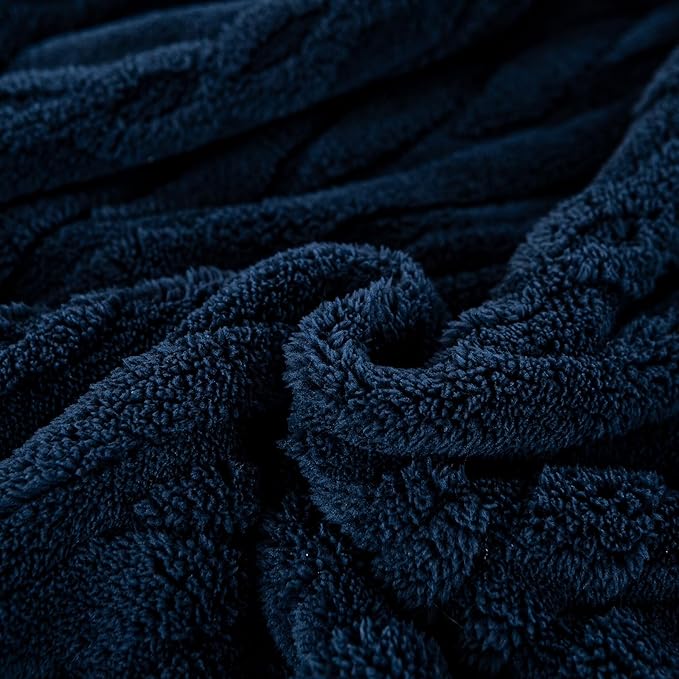 YUSOKI Sherpa Queen Size Blanket(Without Pillows)-3D Stylish Design Super Soft Blankets for Teen Girls Women Couch Bed Sofa Chair Men Boys Gift(Navy,90"x90")