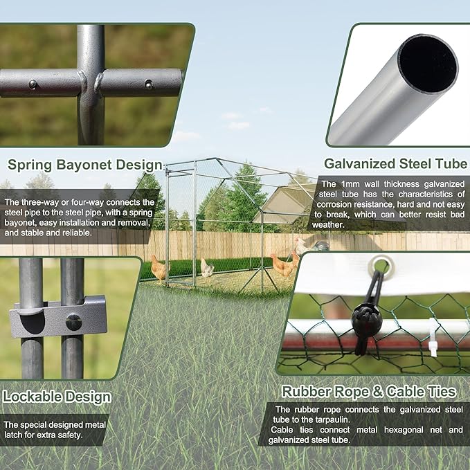 Chicken Coop Large Metal Chicken Coop Walk-in Poultry Cage Designed for Multiple Chickens,Durable Chicken House with Waterproof and Anti-UV Cover,Suit for Your Backyard(19.5'Lx9.8'Wx6.8'H)