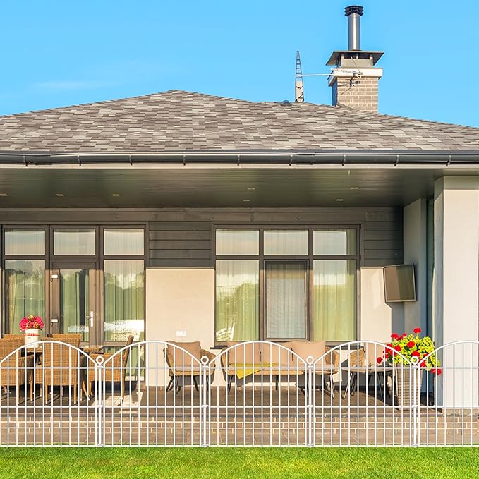 Decorative Garden Fence 24in (H) x20ft (L), 10 Pack No Dig Fence Animal Barrier for Dog, Arched Flower Bed Edging, Wire Border Panel Fencing for Yard Patio Outdoor Decor White