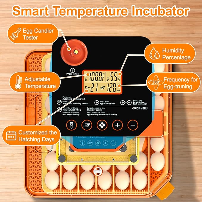 48 Egg Incubators for Hatching Eggs, Smart Egg Incubator with Automatic Egg Turning, Temperature and Humidity Control, Egg Candler, External Water Bottle Refill & Air Vent, 360° Clear View