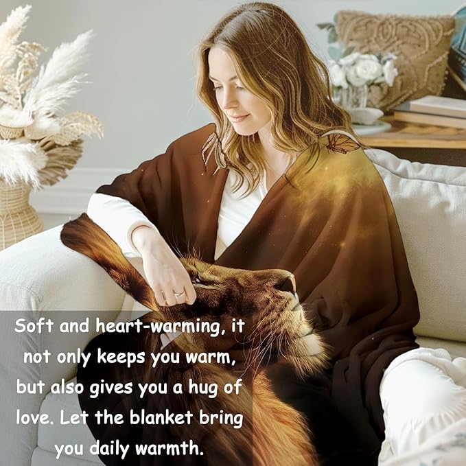 Lion and Butterfly Blanket, 60"x80" Majestic Lion Flannel Fleece Throw for Kids & Adults, Ultra-Soft and Warm Home Decor Blanket, Lion Gifts