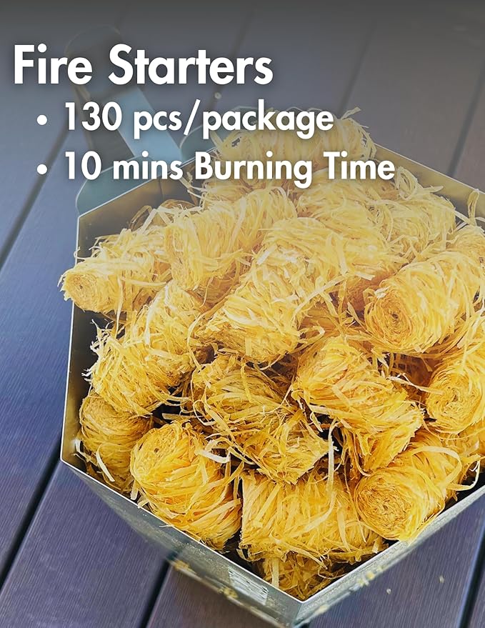 Charcoal Chimney Starter XL & Fire Starter set, Heavy Duty xl Charcoal Starter for charcoal grill (XXL Size) & Natural Wooden Fire starters for campfires (130 PCS); use for charcoal grill, BBQ.