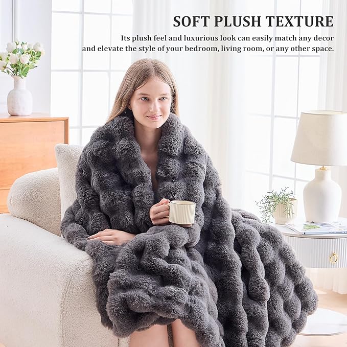 Faux Fur Throw Blanket for Couch, 1000 GSM Cozy Fuzzy Fluffy Soft Plush Thick Bubble Sherpa Blanket for Sofa Bedroom Living Room, Mothers Day Birthday Gifts for Women Home Decor