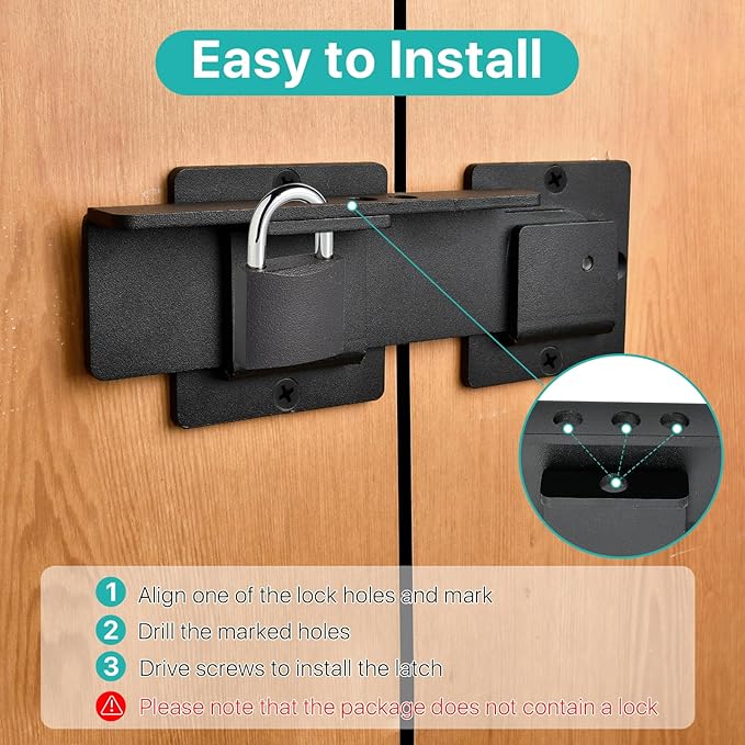 9" Flip Gate Latch Lock, Adjustable Flip Gate Latch Lock with 3 Padlock Hole, Heavy Duty Aluminum Alloy Door Latch for Barn Door, Shed Fence, Outdoor Gate, Shed, Double Gate (Black)