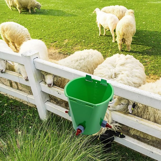 2 Pack 8l Lamb Milk Feed Bucket Multiple Teat Large Capacity Plastic Goat Milk Feeding Bucket Green Animal Feed Pot Lamb Feeder Bottle for Farm Sheep Livestock Cattle Animal(3 Mouths)