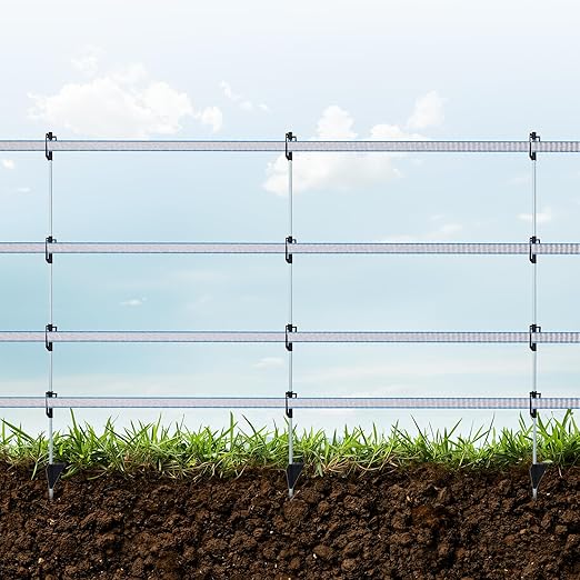 50 Pack Fixed Insulator Fiberglass Posts, 48 Inch Fiberglass Electric Fence Posts, Easy Step-in Posts for Livestock Fencing, Garden Fencing and Boundary Marking