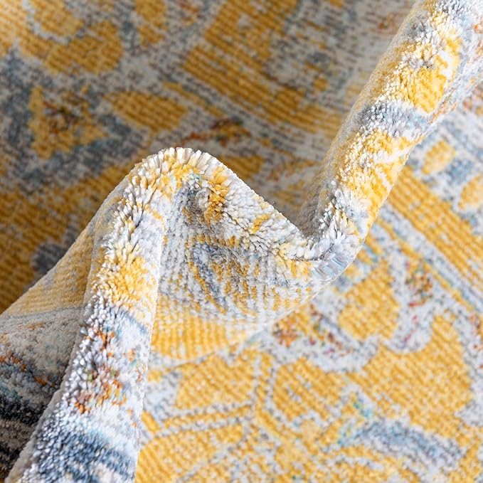 Unique Loom Baracoa Collection Area Rug - Prado (4' 1" Round, Yellow/ Ivory)