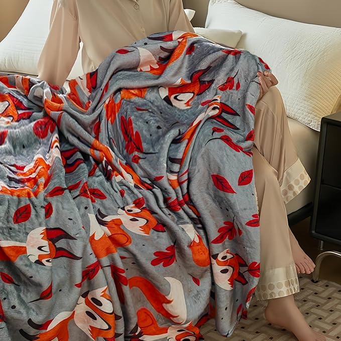 Cute Fox Blanket for Women Girls Kids Adults 40" x 50", Flannel Throw for Sofa Couch Bed Living Room, Gifts for Animal Lovers