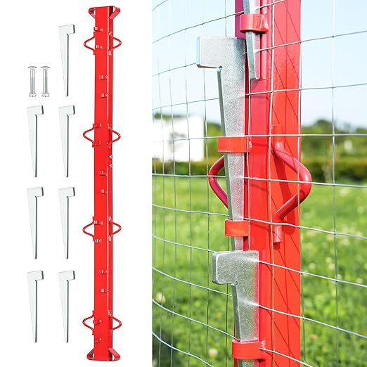 6ft Woven Wire Fence Stretcher Bar with 7 Wedges, Heavy-Duty Carbon Steel Fence Stretcher Tool Wire Puller, Red Anti-Corrosion Coating, 6.67ft Length, Ideal for Farms, Ranches & Outdoor Fencing
