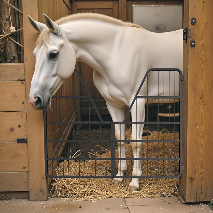 52" W x 42" H Stall Guards for Horses, Heavy Duty Steel Yoke Frame for Secure Horse Stall Doors, Two-Way Operation, Scratch Proof.