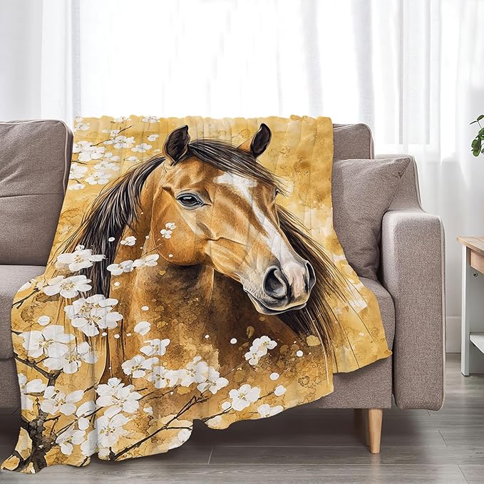 Horse Blanket Gifts for Girls Horse Stuff Throw Blanket Cozy Plush Fleece Flannel Animal Flower Blankets for Lovers Decor Boys Women Men 80"X60"