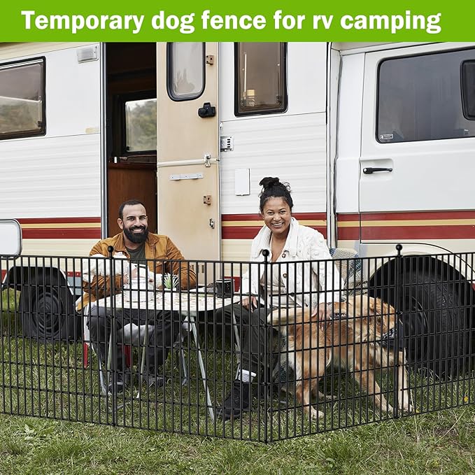 8 Panels No Dig Decorative Outdoor Garden Fence with Gate for Yard, 48 in(H) X 21 ft(L) Animal Barrier Fencing Rustproof Metal Wire Panel Border for Dog, Rabbits, and Patio Temporary Ground Stakes