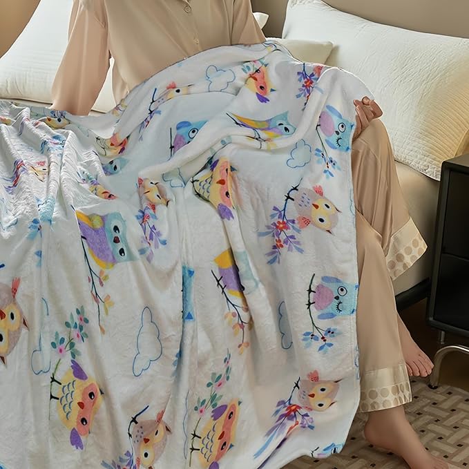 Cute Owl Blanket for Women Girls Kids Adults 50" x 60", Flannel Throw for Sofa Couch Bed Living Room, Gifts for Animal Lovers