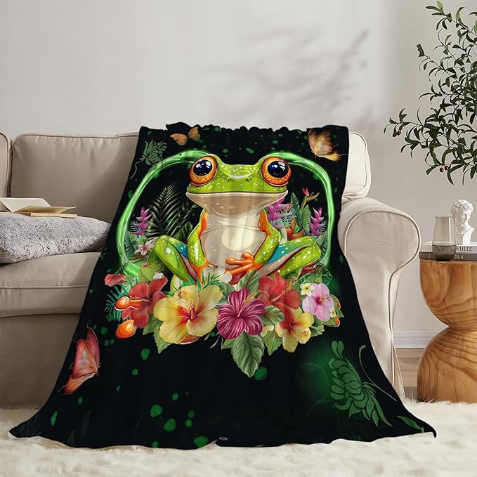 Frog Blanket Super Cozy Soft Animal Throw Warm Plush Fluffy Stuff Gifts for Women Girls Fleece Flannel Gift Blankets for Kids Adults 60"X50"