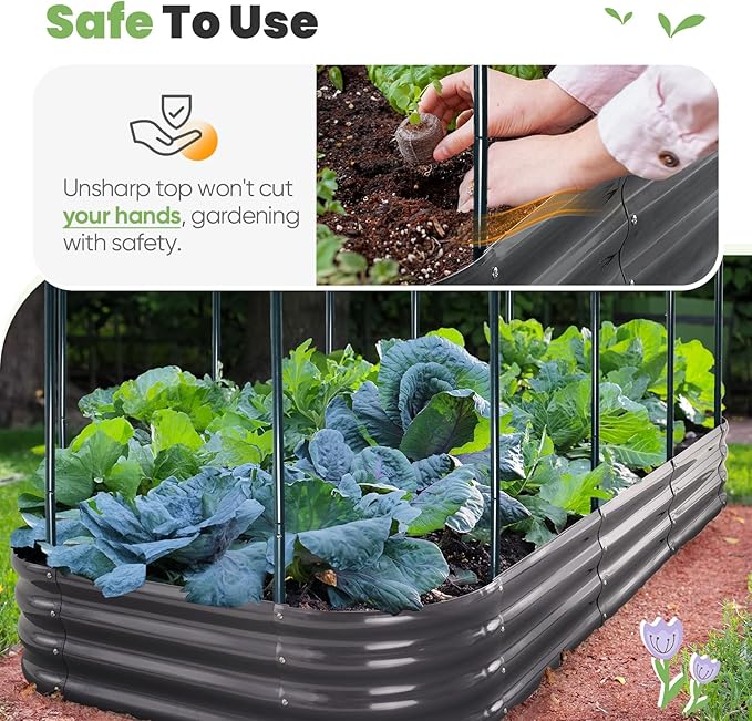 KING BIRD Raised Garden Bed with Cover Galvanized Oval Planter Garden Box Outdoor for Gardening, Vegetables, Flowers 94.5x47.2x11.8 in, White